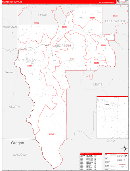 Nez Perce County, ID Zip Code Wall Map